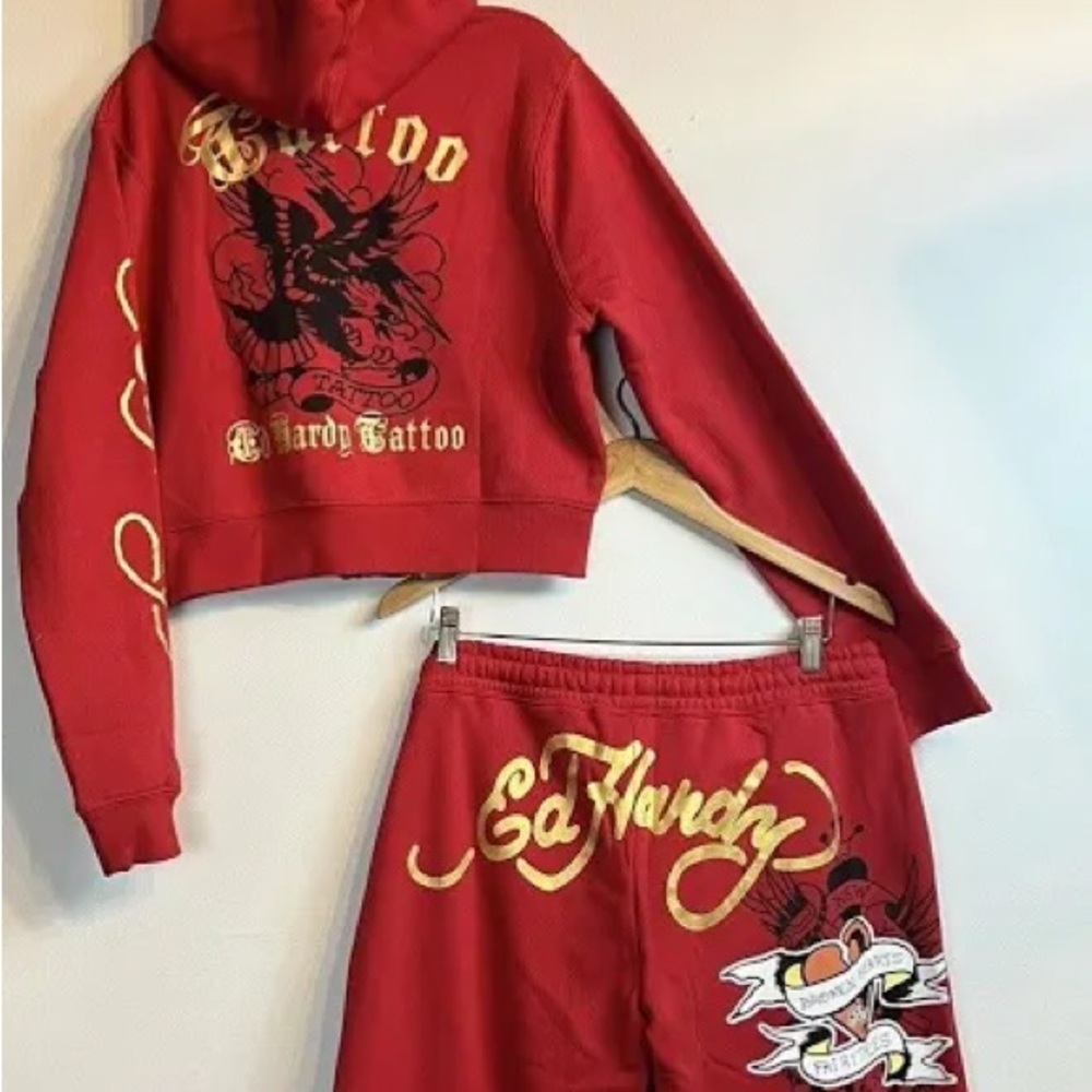 Red Y2k Edhardy tracksuit pants